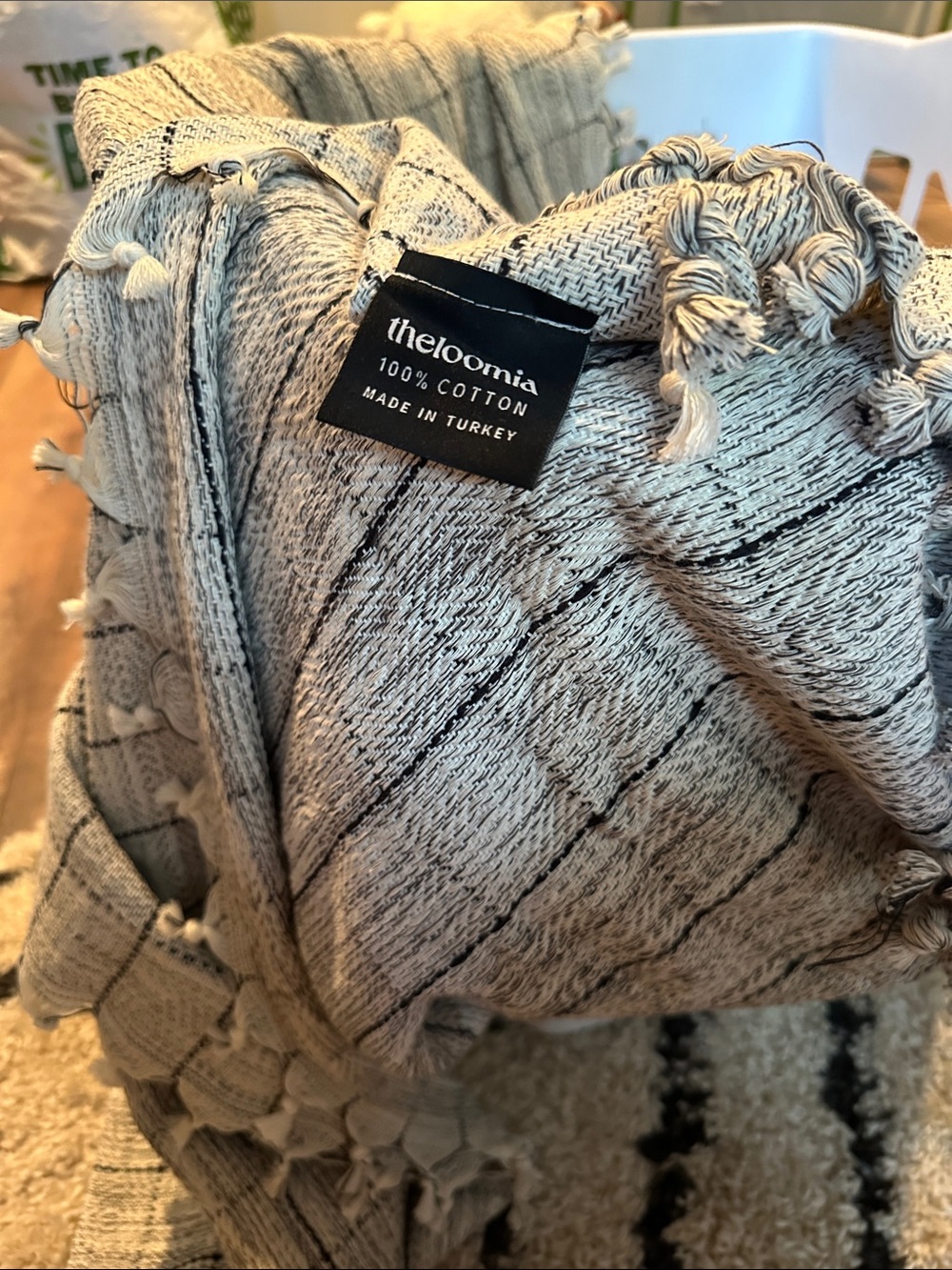 The loomia 💯 Cotton Woven Throw Blanket - Natural Beige